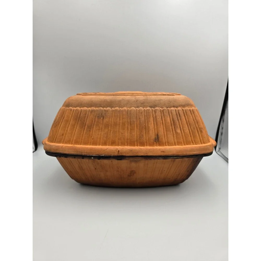 Oven Brique Terracotta Clay Baker Roaster Large Brown Good‎ Seasoned Fluted Lid